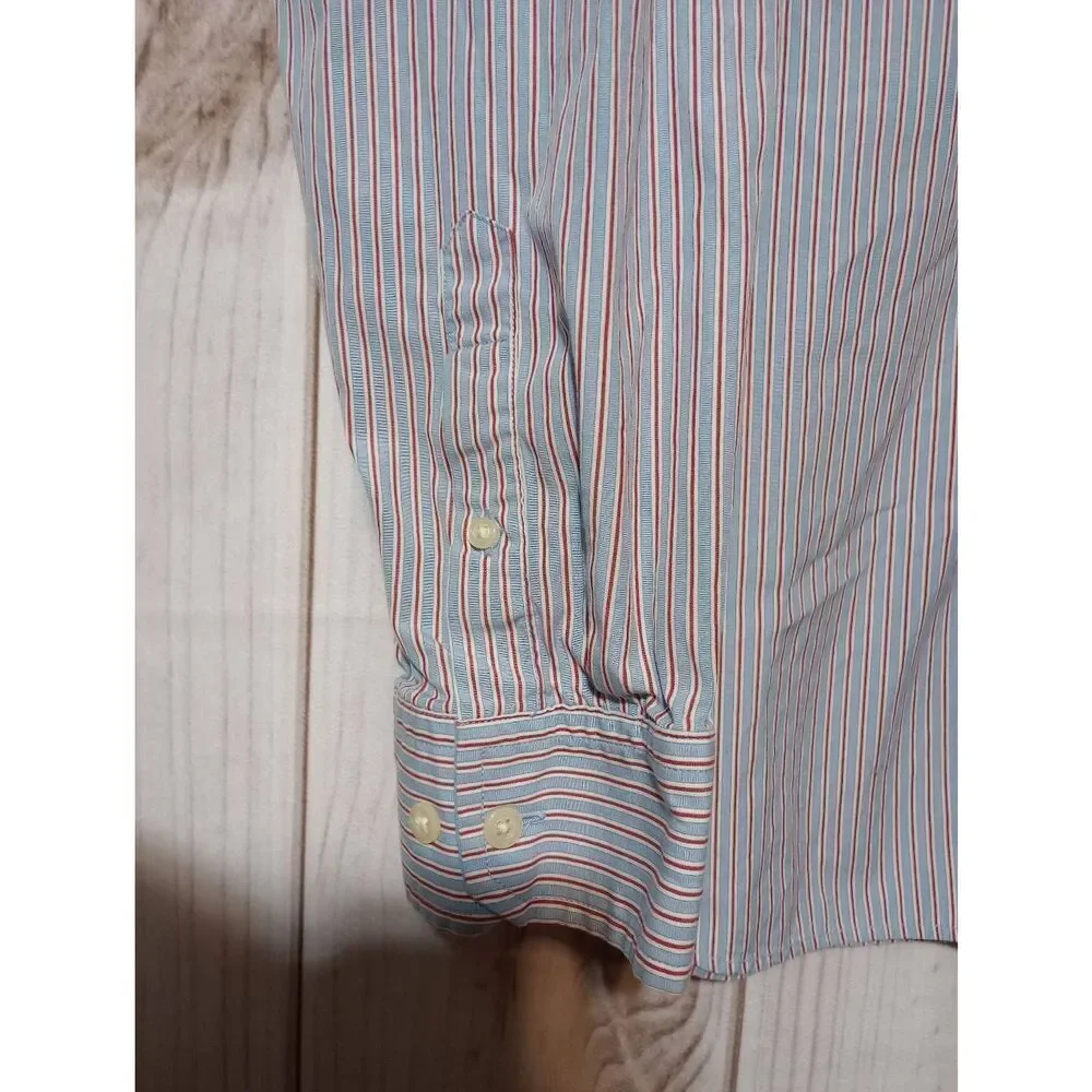 Banana Republic Shirt Men's Extra Large Blue Red Button Front Long Sleeve‎